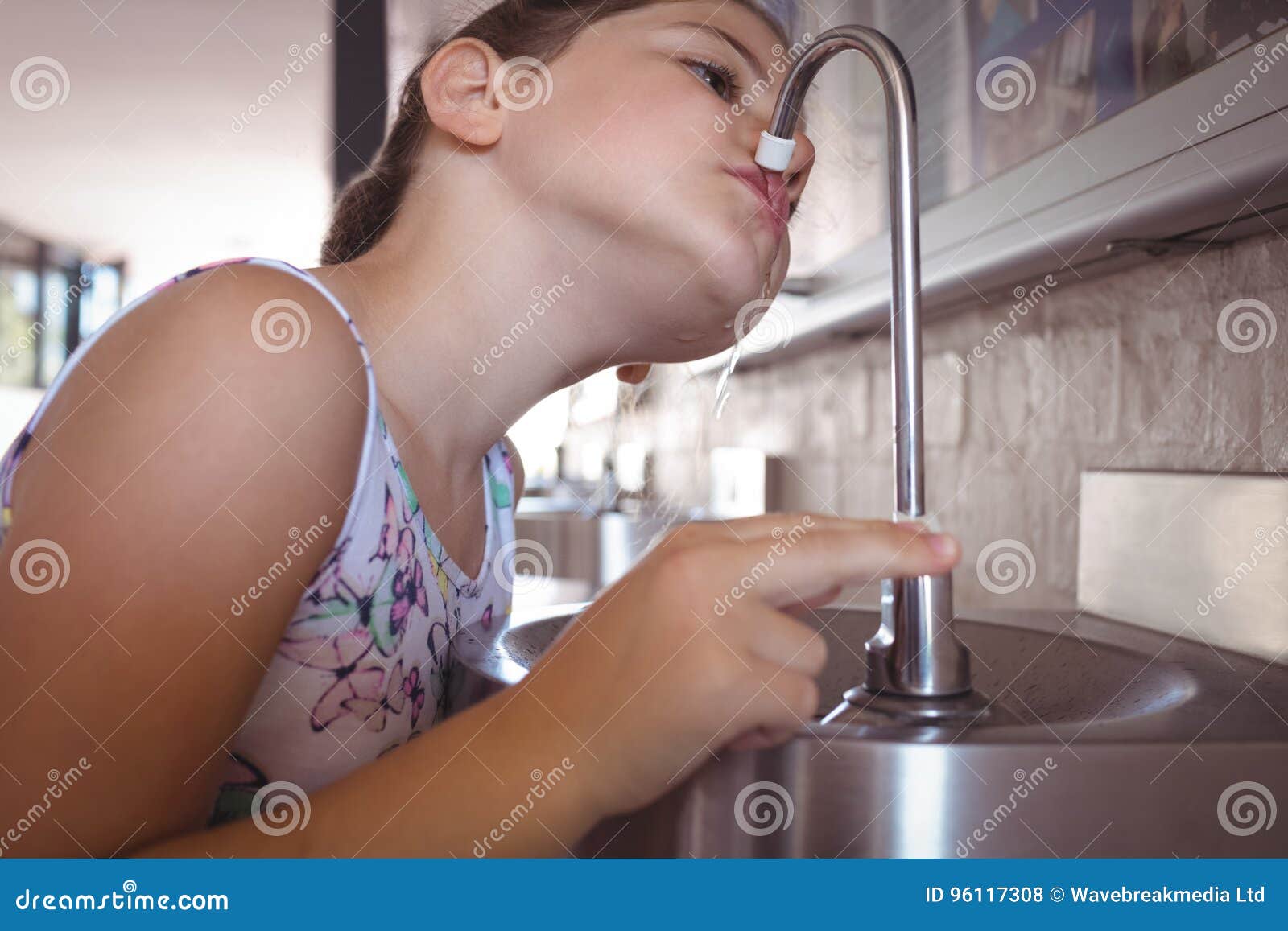 Girl Drinking Water from Faucet Stock Photo Image of people, staineless 96117308