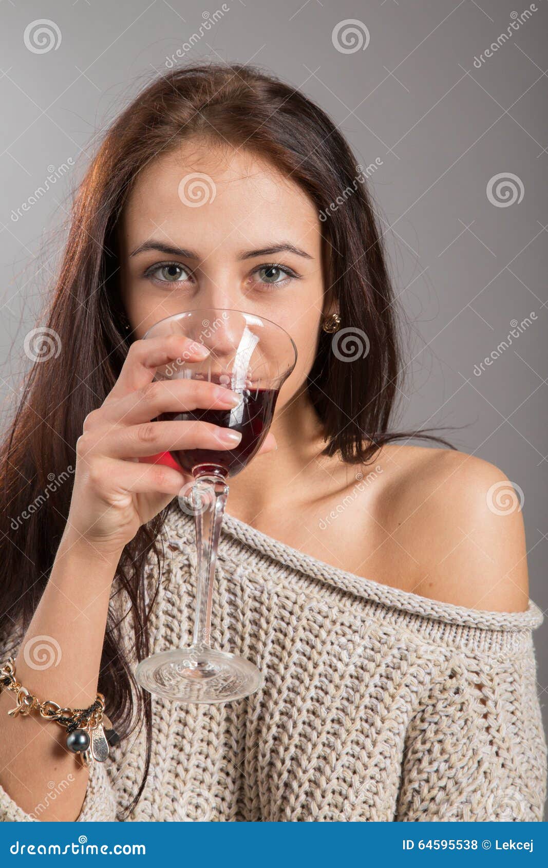 Girl drinking wine stock photo. Image of female, vine 64595538