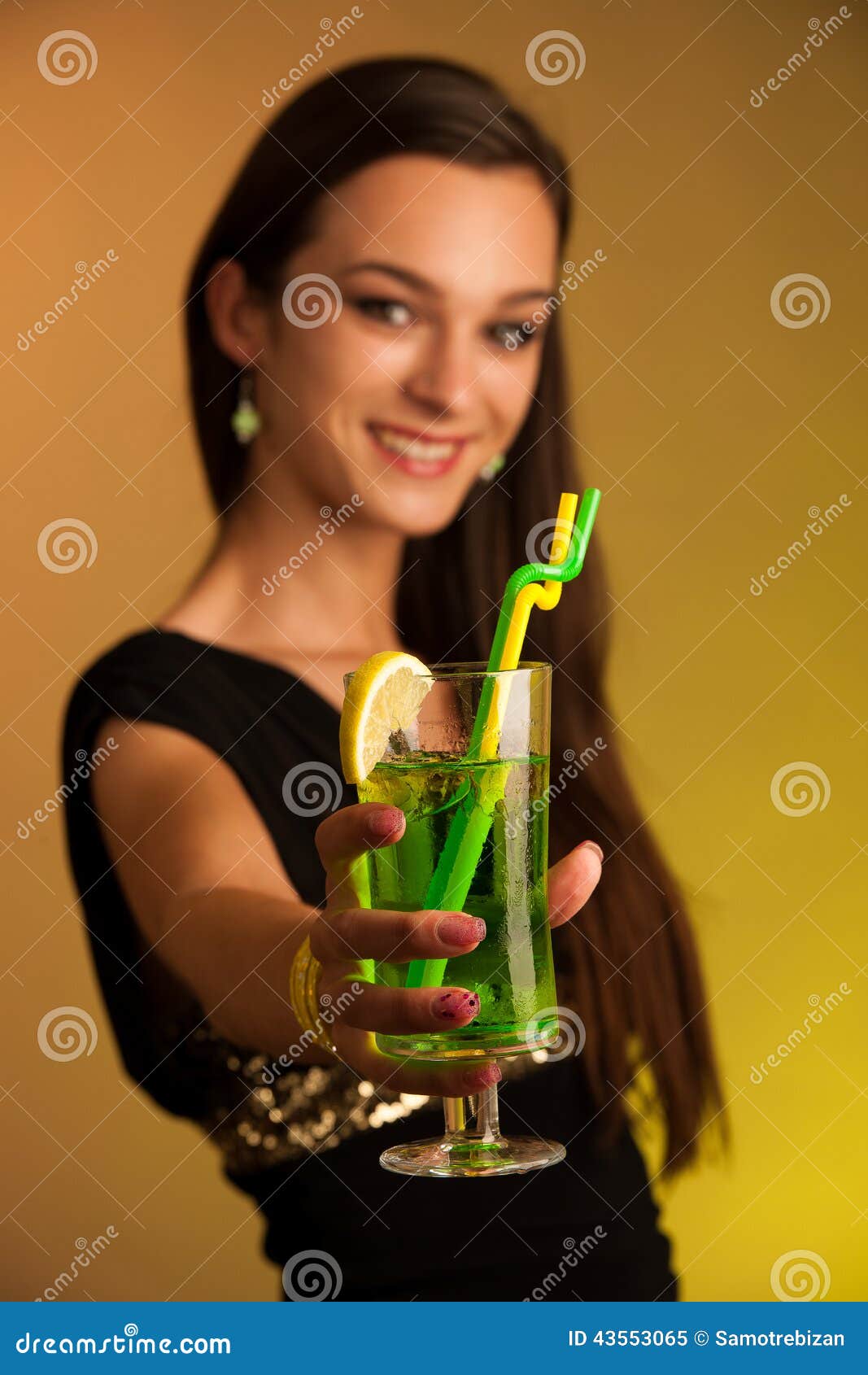 Girl Drinks a Cocktail in Night Club Stock Image Image of club