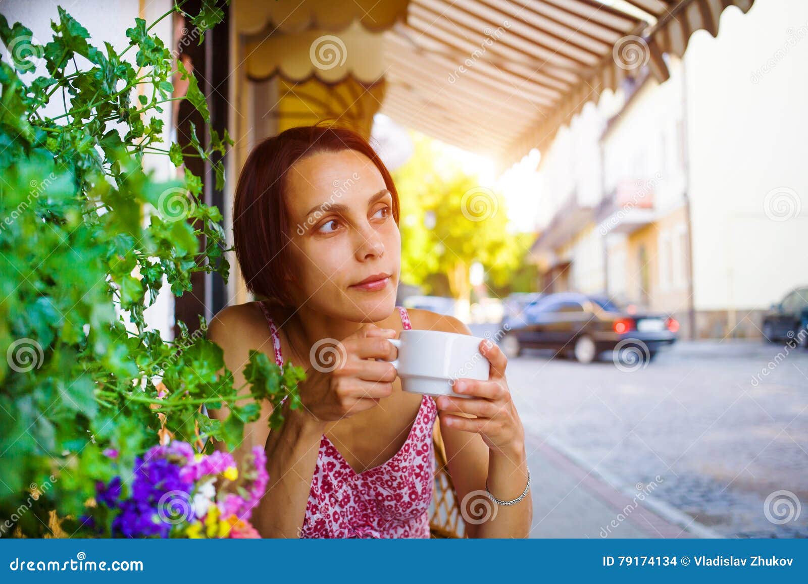 The girl drinks coffee. stock photo. Image of instagram 79174134
