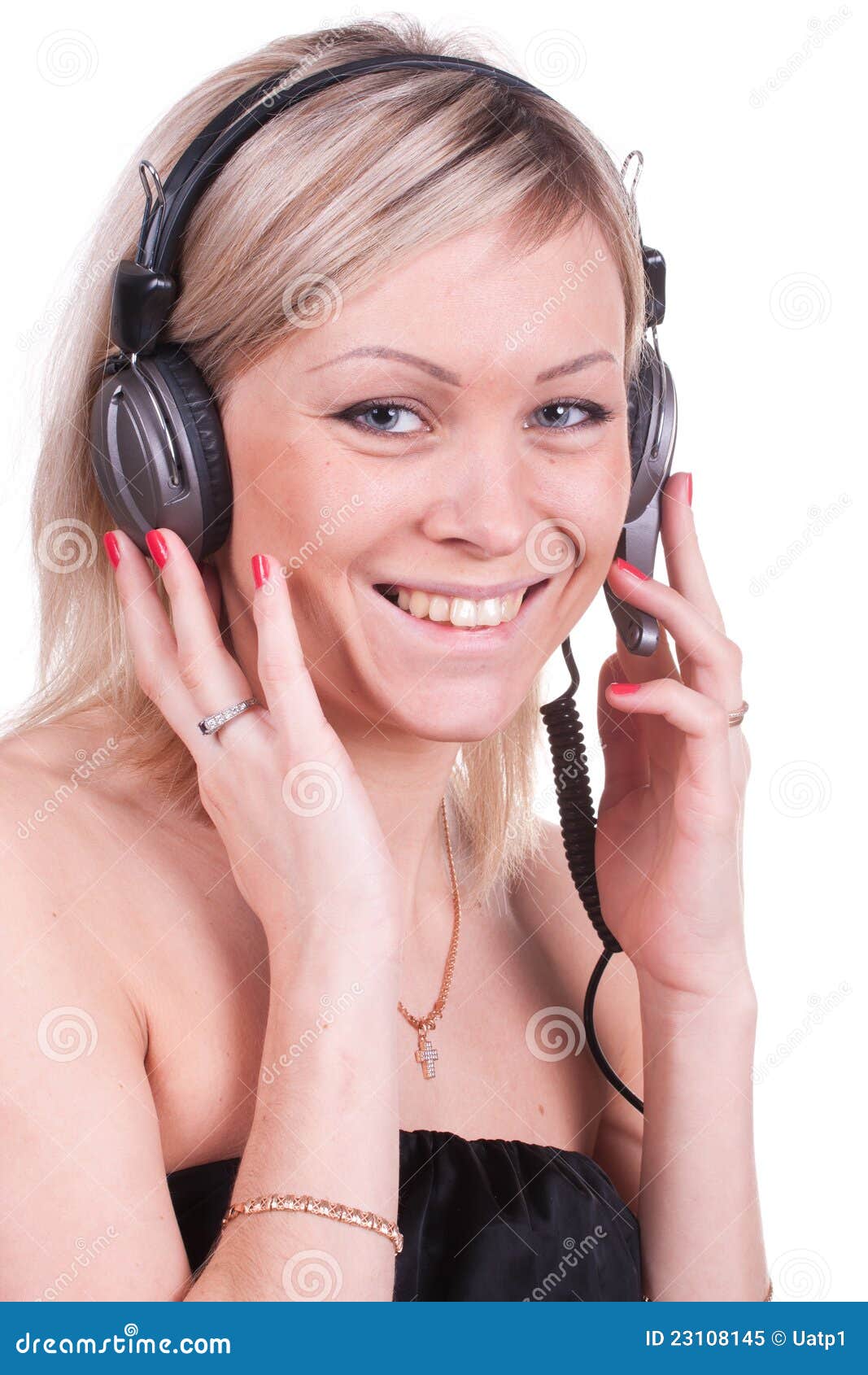 Girl with earphones stock image. Image of people, headset 23108145