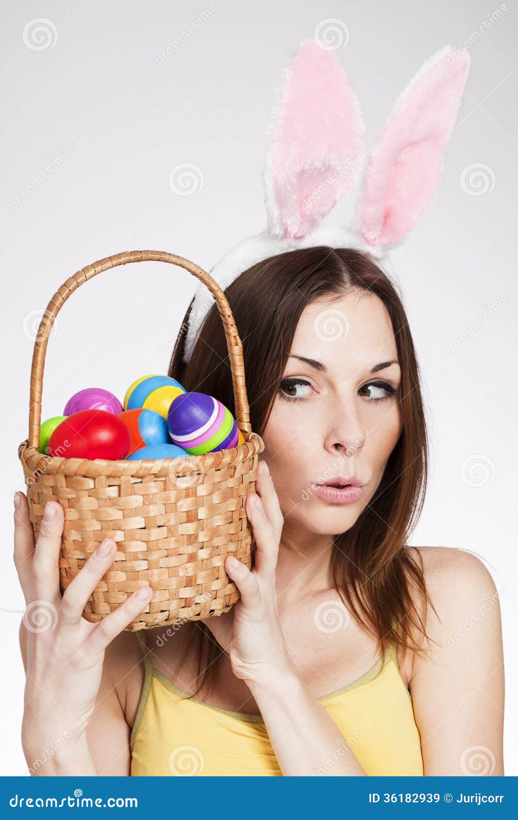 Girl with Easter Egg Basket Stock Image Image of colored, food 36182939