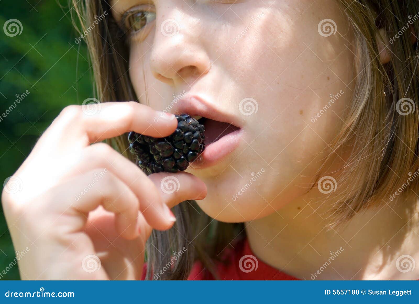 Girl Eating a Blackberry stock photo. Image of beverage 5657180