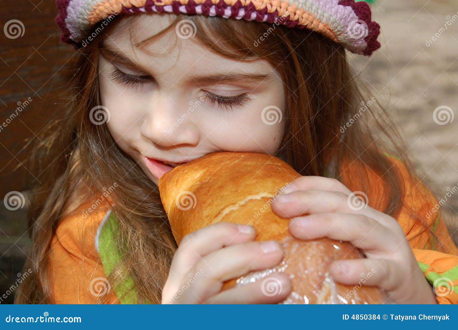 Girl Eating Bread Stock Images Image 4850384