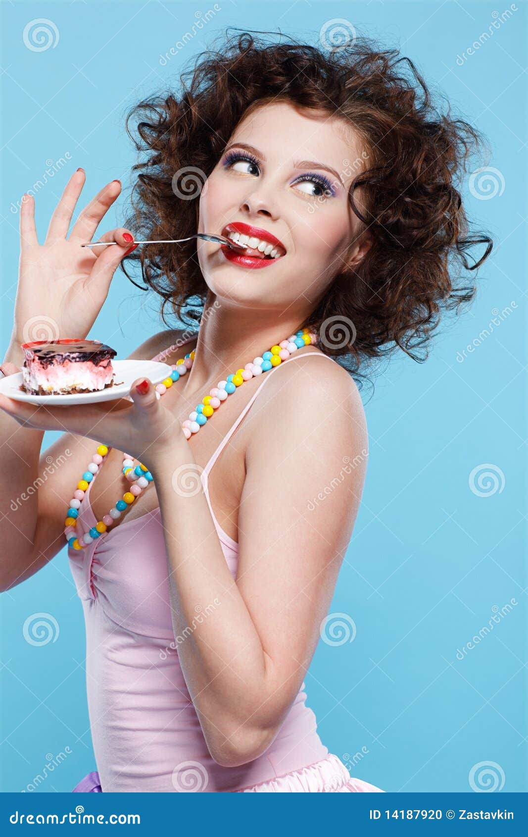 Girl eating cake stock photo. Image of playful, enjoyment 14187920