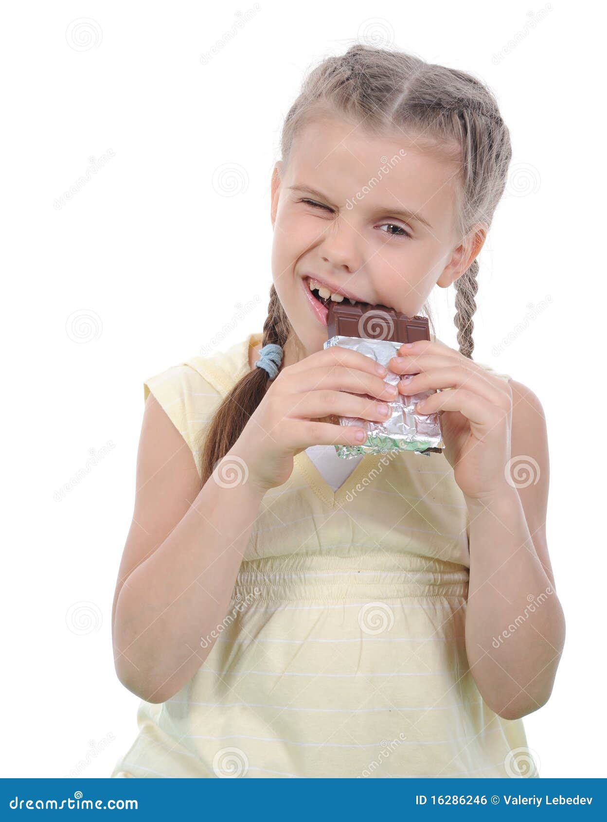 Girl eating chocolate. stock photo. Image of finger, food 16286246