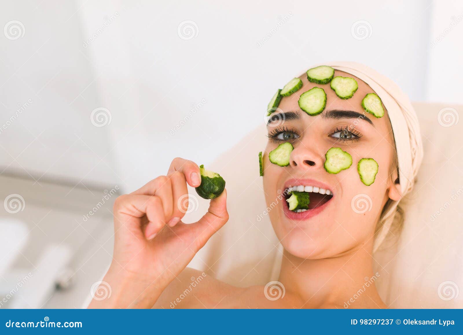 Girl Is Eating A Cucumber Stock Image Image Of Hand 98297237 