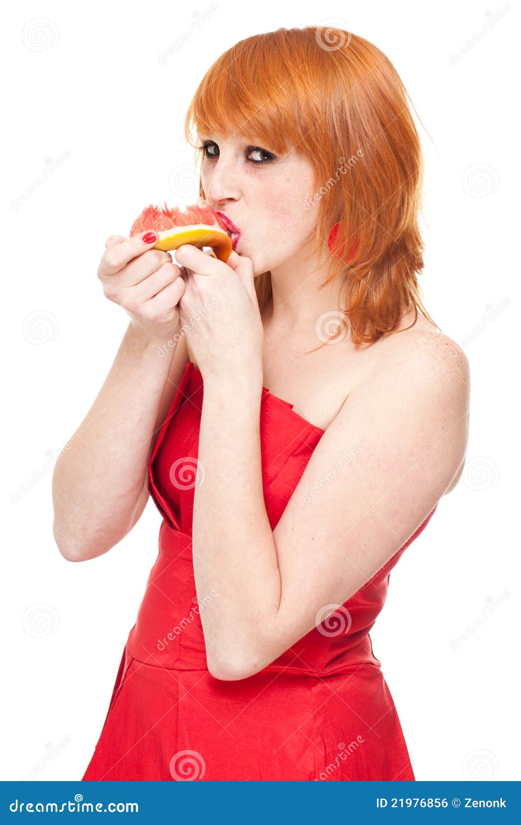 Girl Eating Grapefruit, Isolated Stock Photo Image of beauty, face