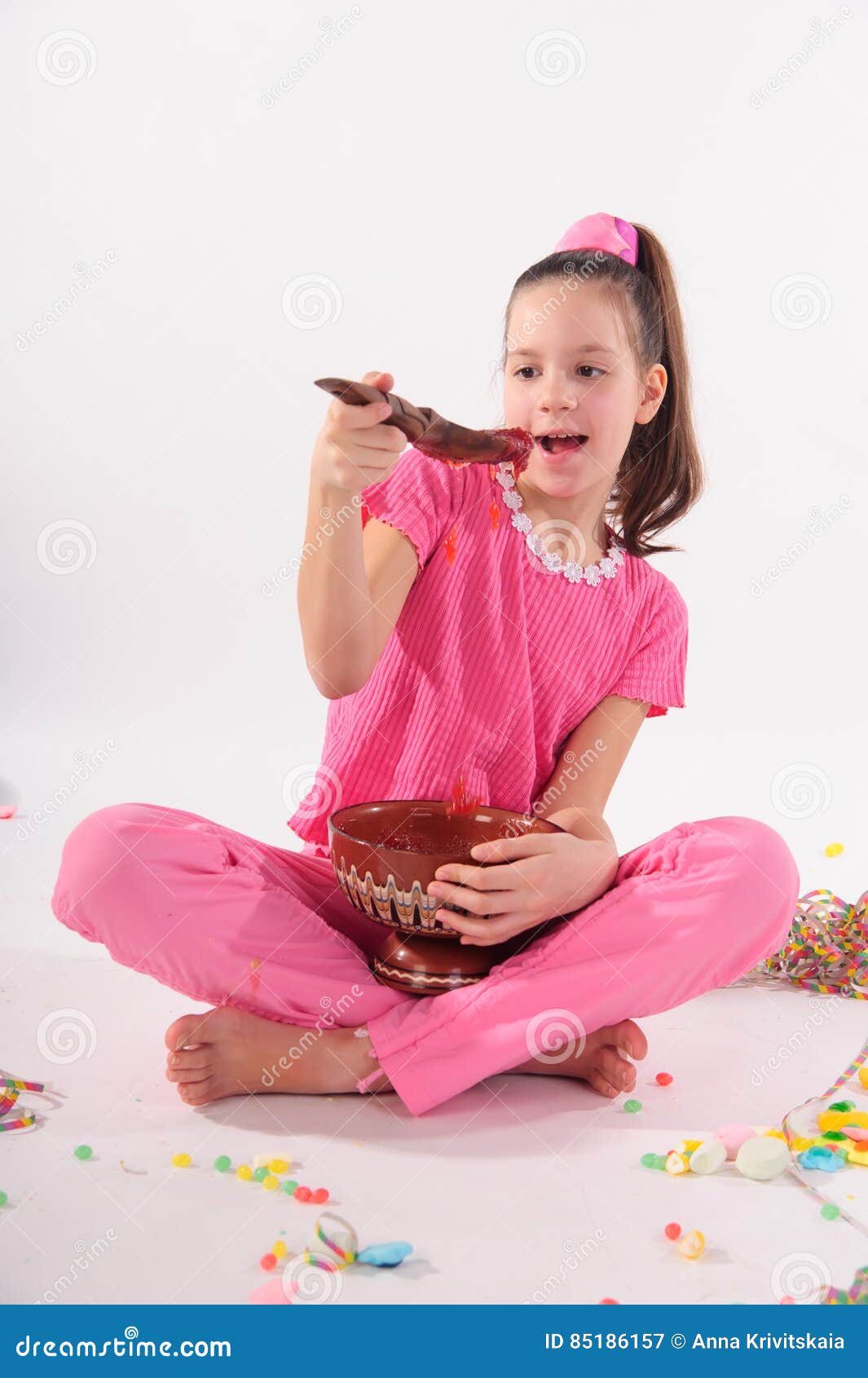 Girl eating jam stock image. Image of bank, hungry, health 85186157