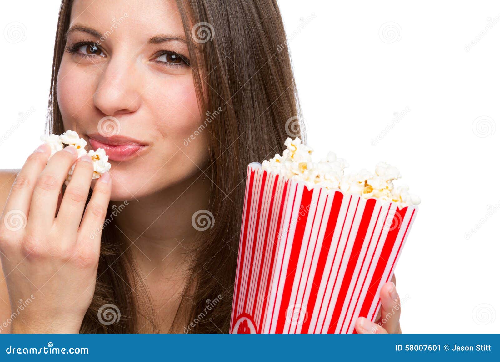 Girl Eating Popcorn stock image. Image of happy, pretty 58007601