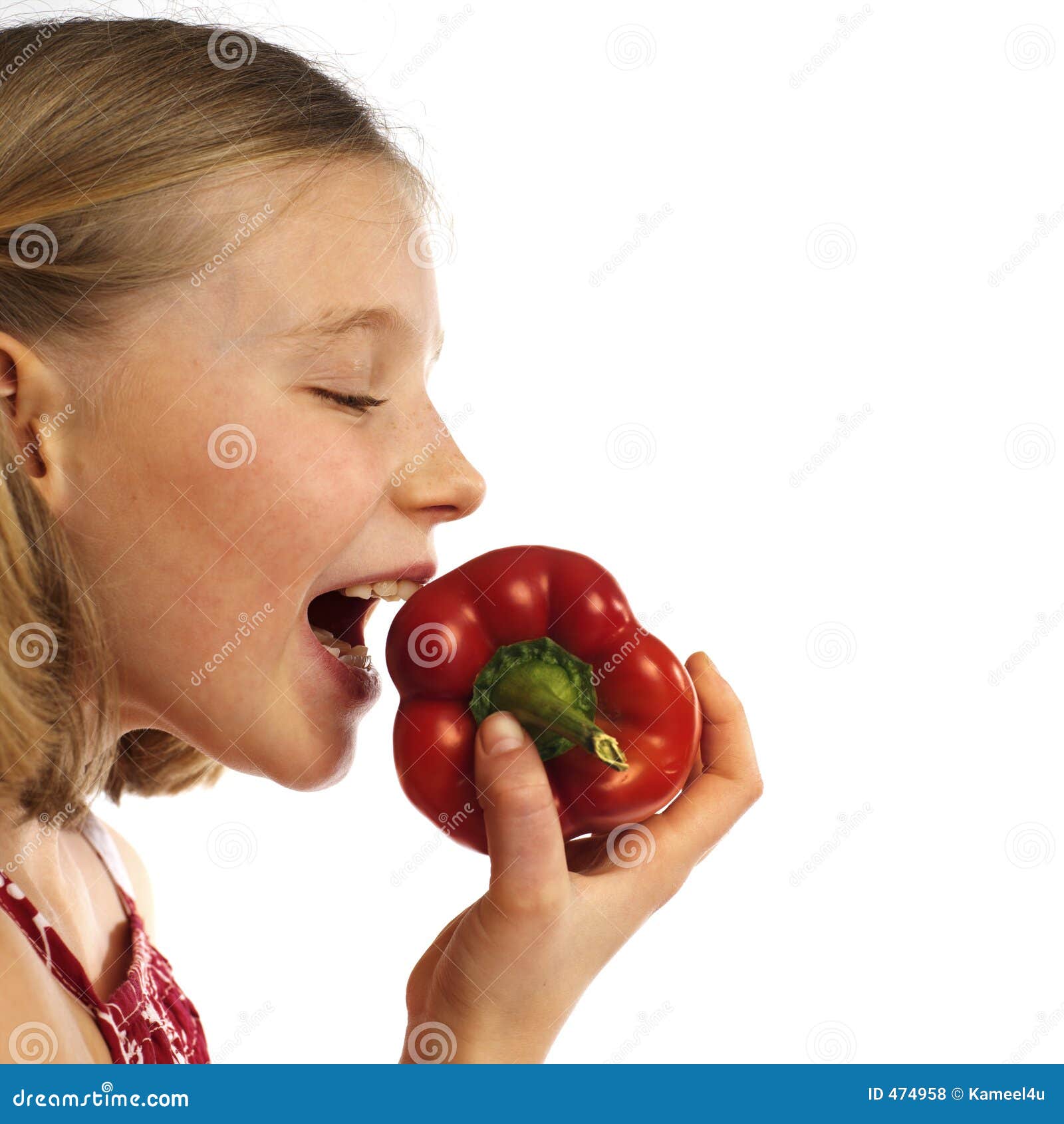Girl eating a red pepper stock photo. Image of healthy 474958