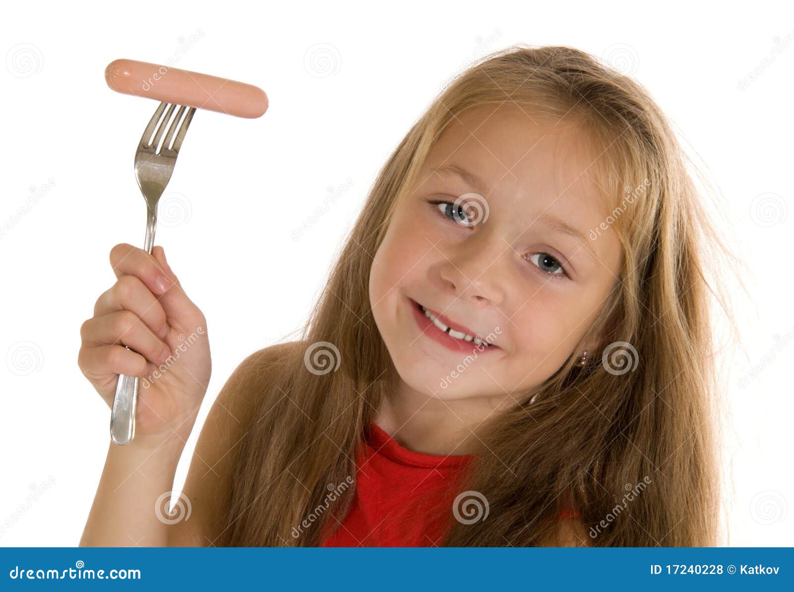 Girl eating sausage stock photo. Image of cute, delicious 17240228