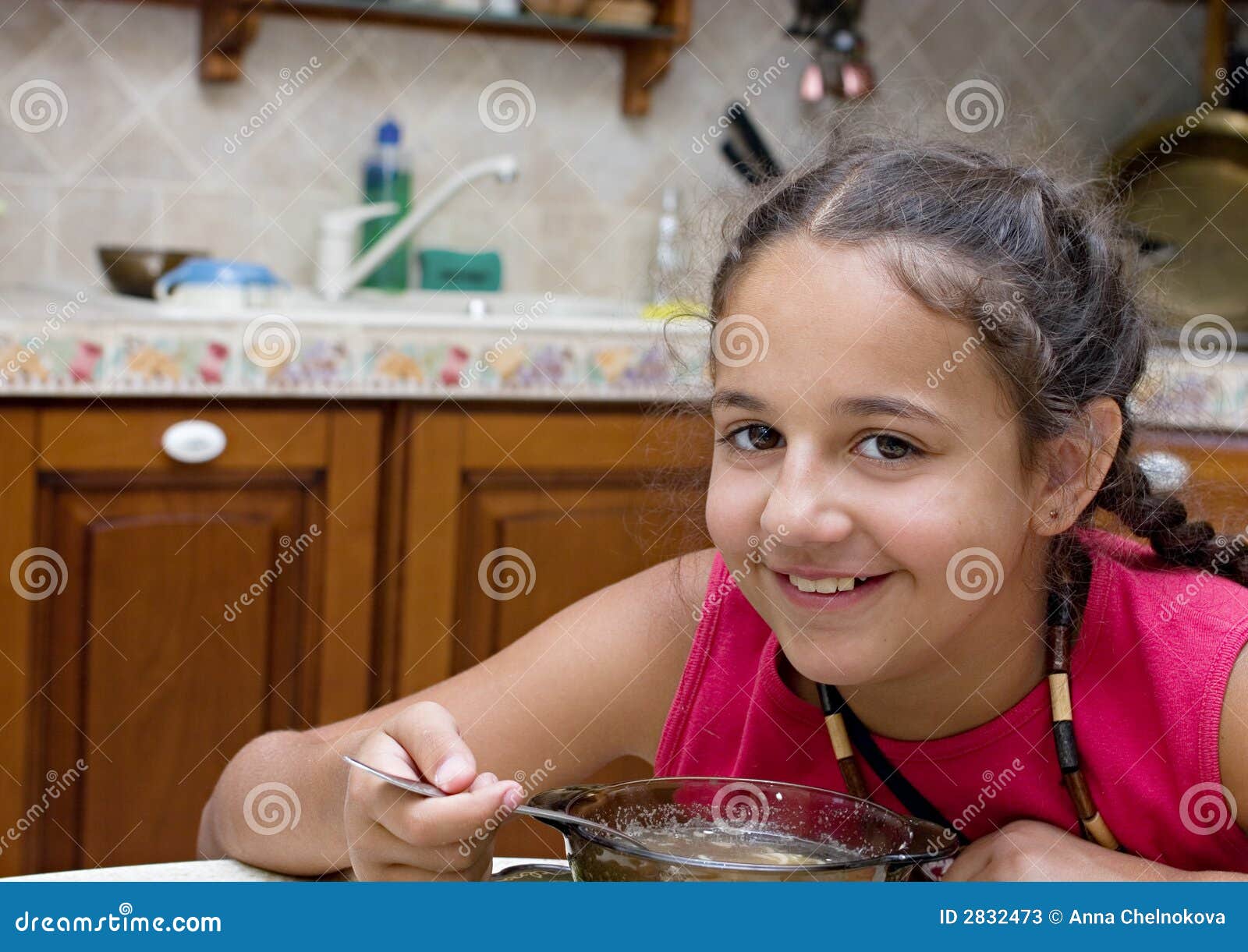 Girl eating soup stock image. Image of person, spoon, disheveled 2832473