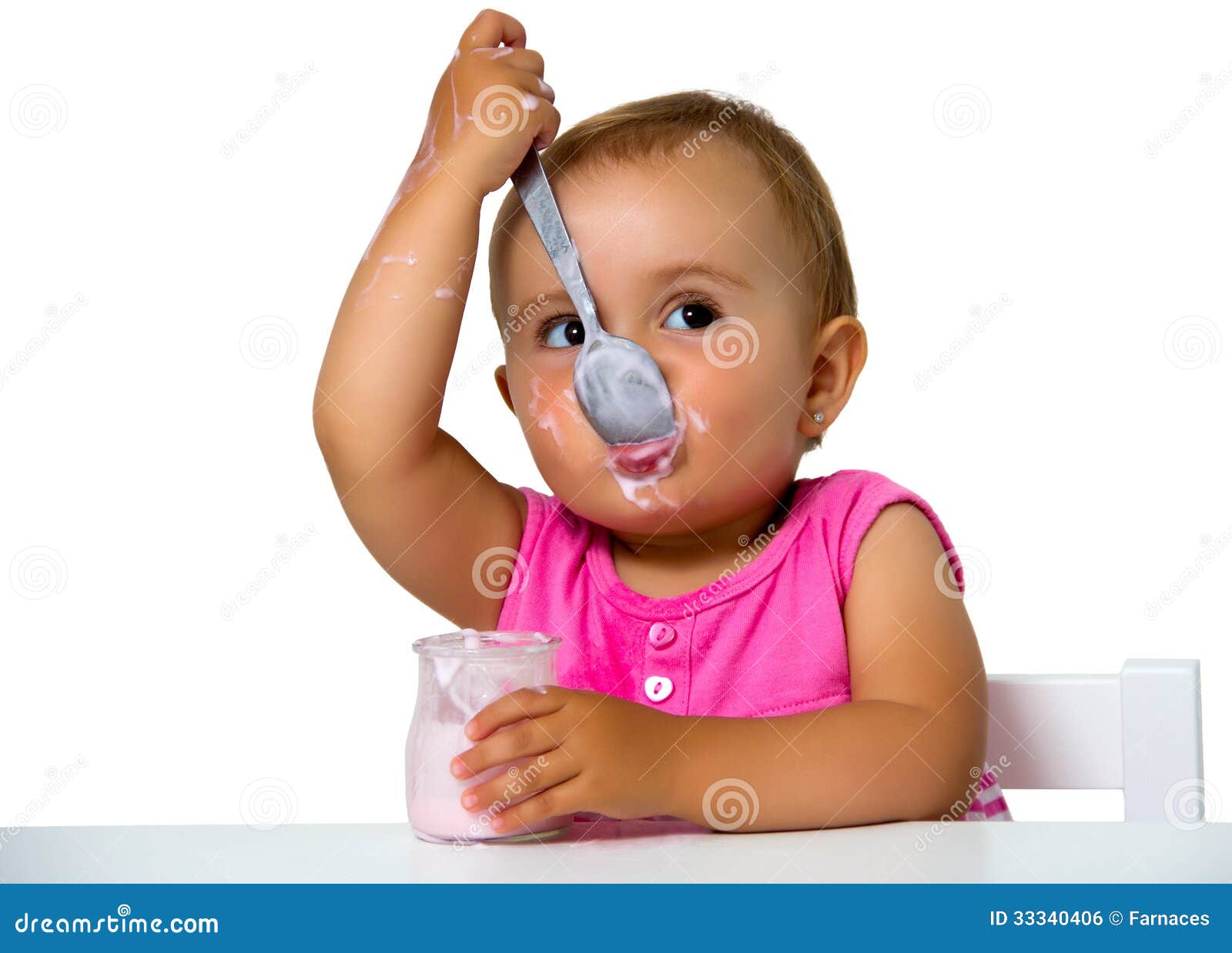 Girl eating yogurt stock photo. Image of people, face 33340406