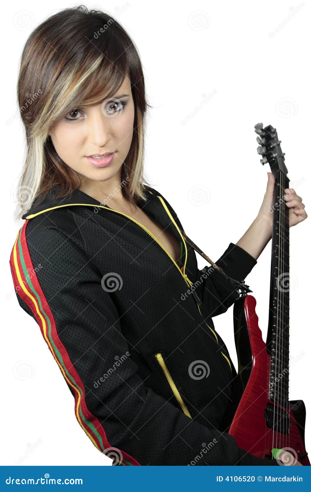 Girl with electric guitar stock photo. Image of studio 4106520