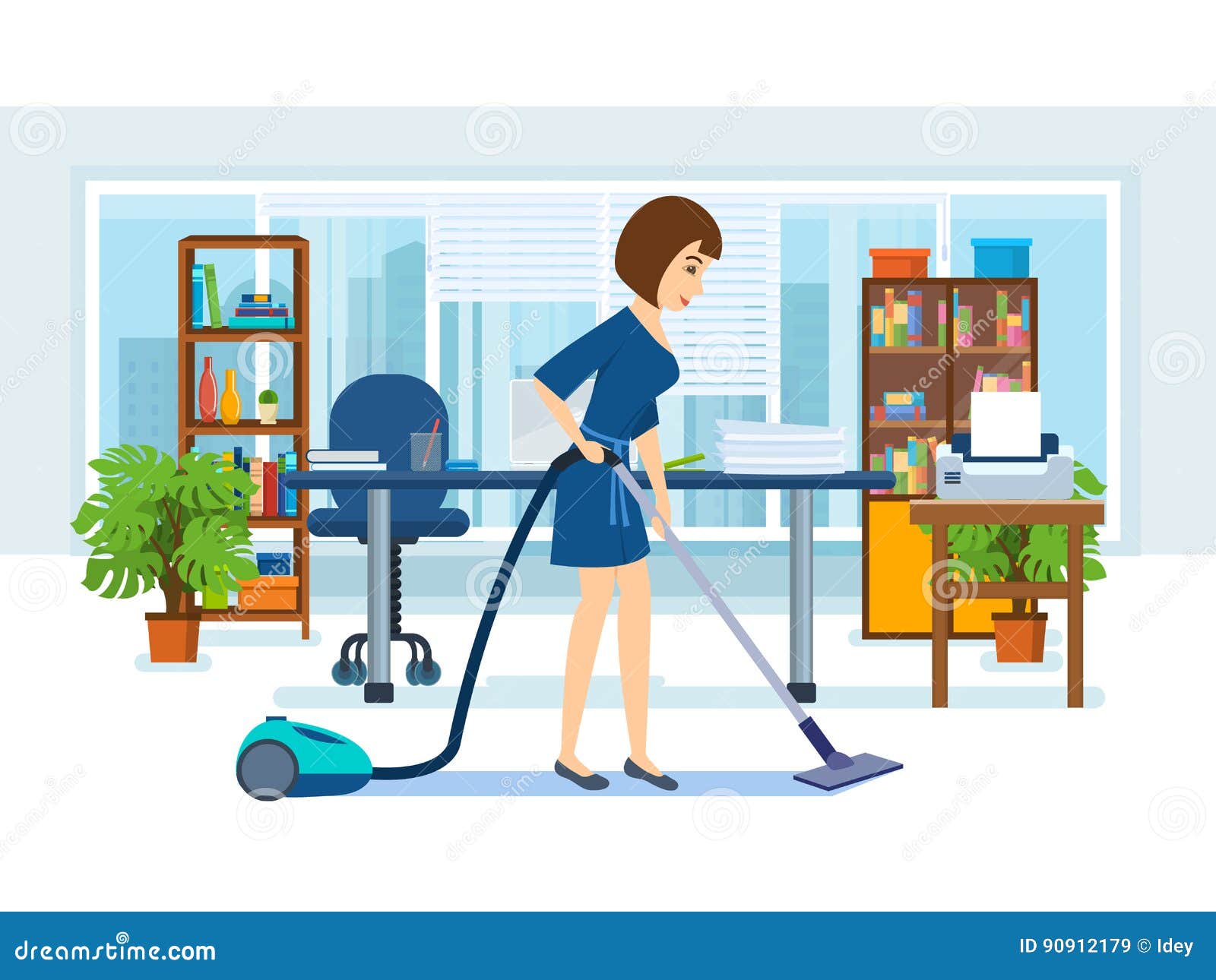 Girl Employees Of The Office Clean The Cabinet Stock Vector