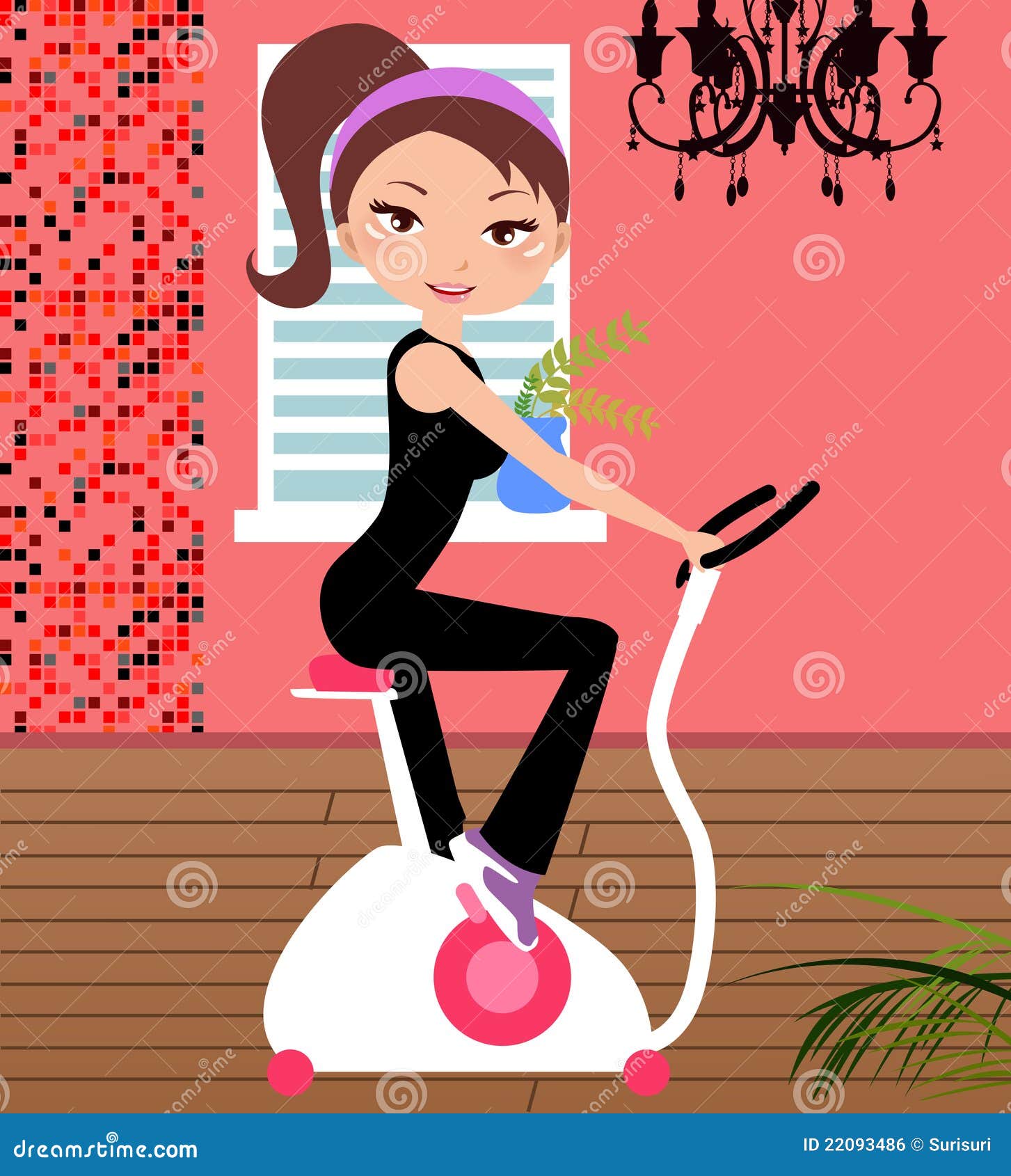 Girl on the exercise bike stock vector. Illustration of beauty - 22093486