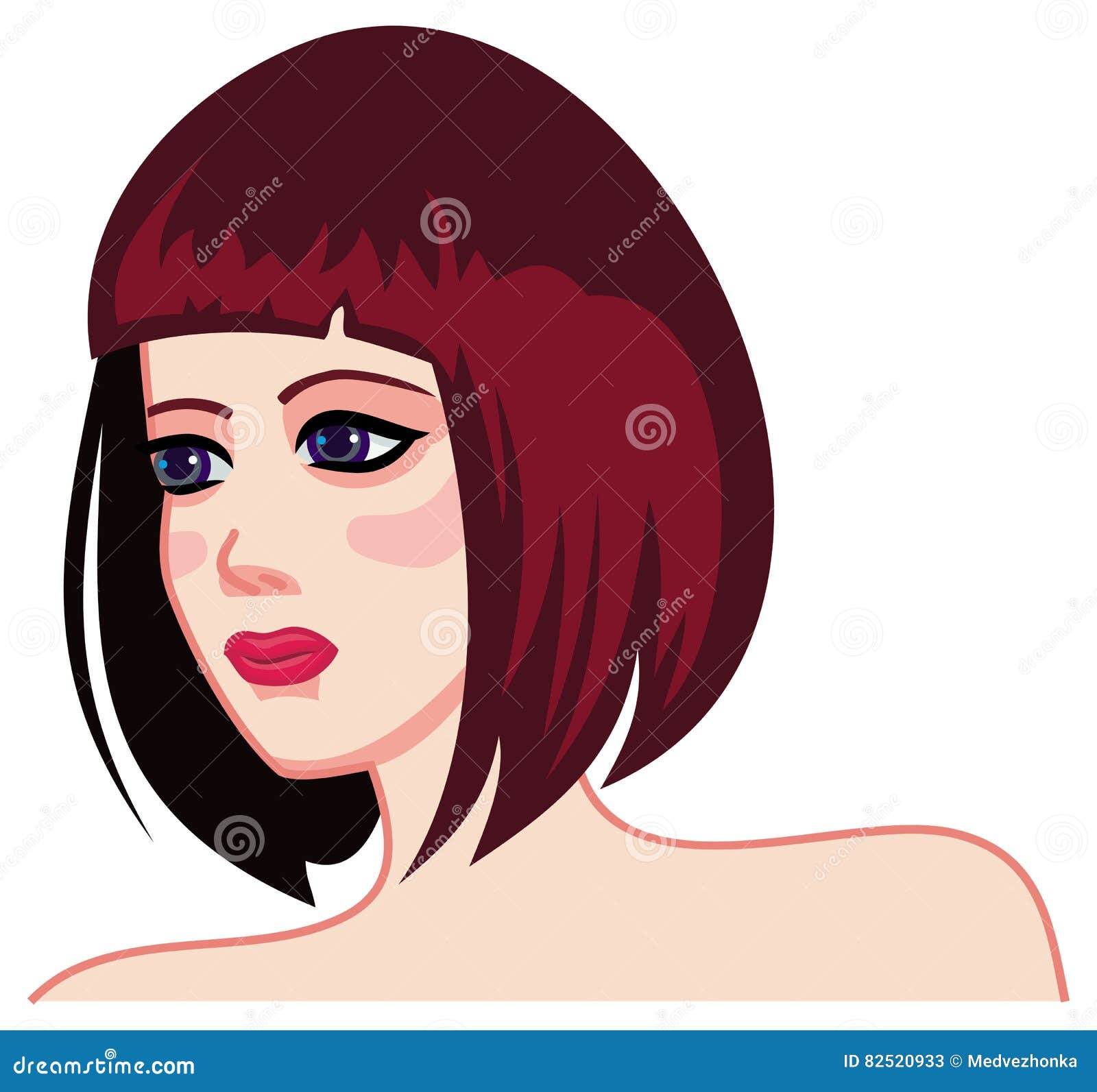Girl Face with Brown Hair and Modern Haircut. Stock Illustration -  Illustration of people, head: 82520933