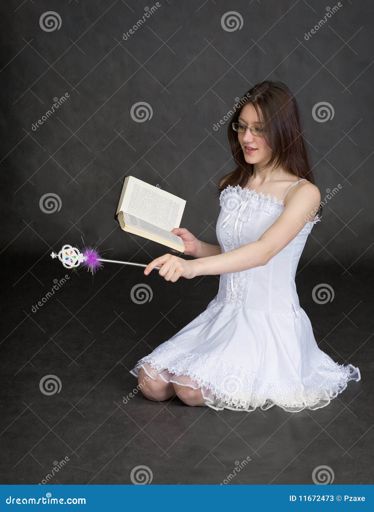 Girl - Fairy with Magic Wand and Book in Hands Stock Image - Image of ...