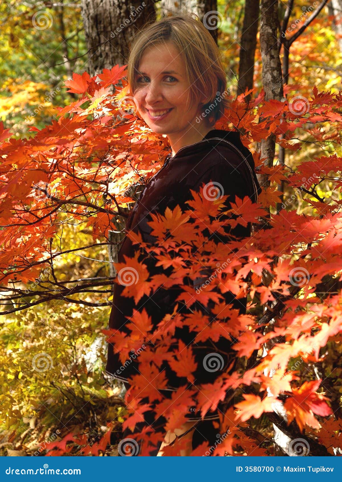 Girl in fall maple leaves stock photo. Image of leaves - 3580700