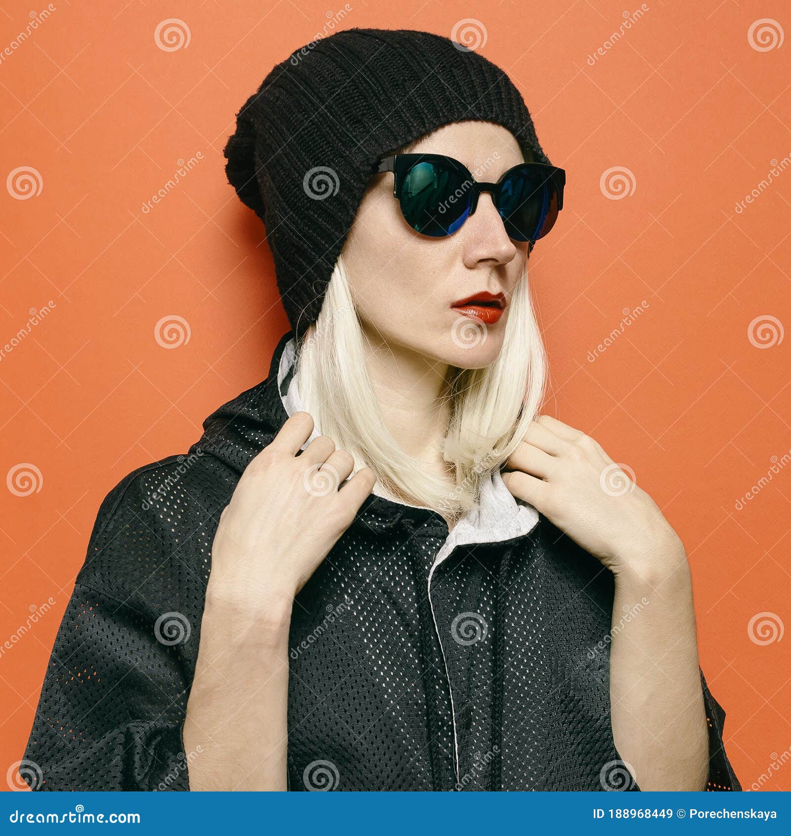 Hipster Blonde Model Swag Tomboy Style. Beanie Hat. Stock Image - Image ...