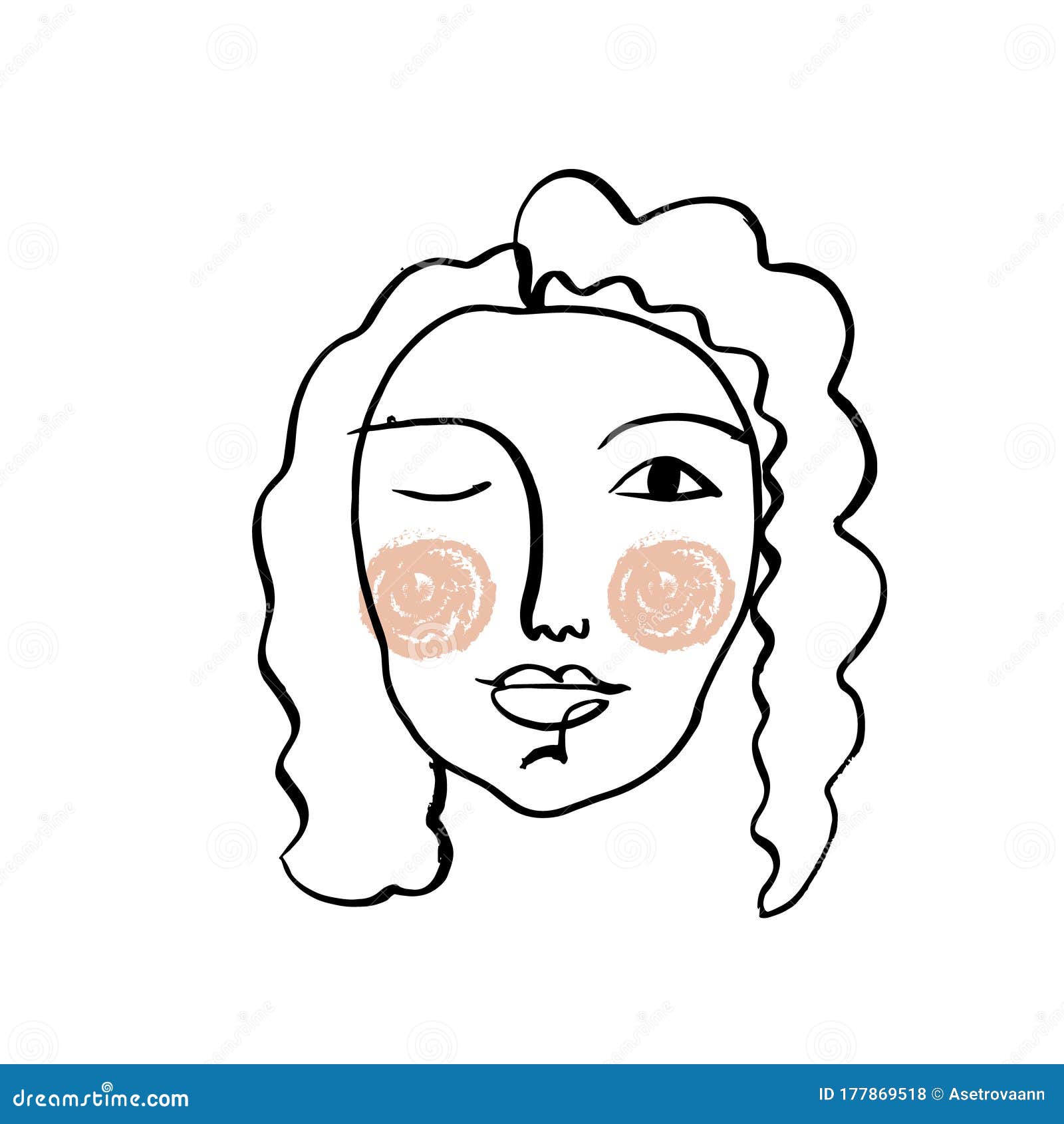 girl fashion sketch. simple hand drawn line portrait face art. print for clothes, textile and other. picasso inspired