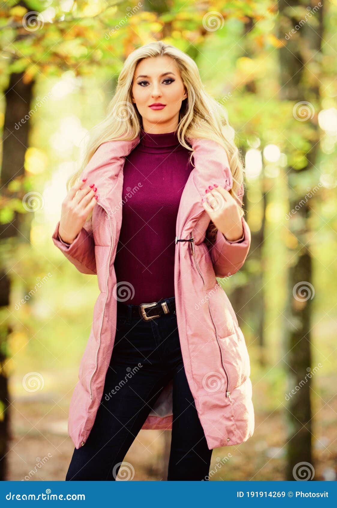 Girl Fashionable Blonde Walk in Park. Best Puffer Coats To Buy. How To ...