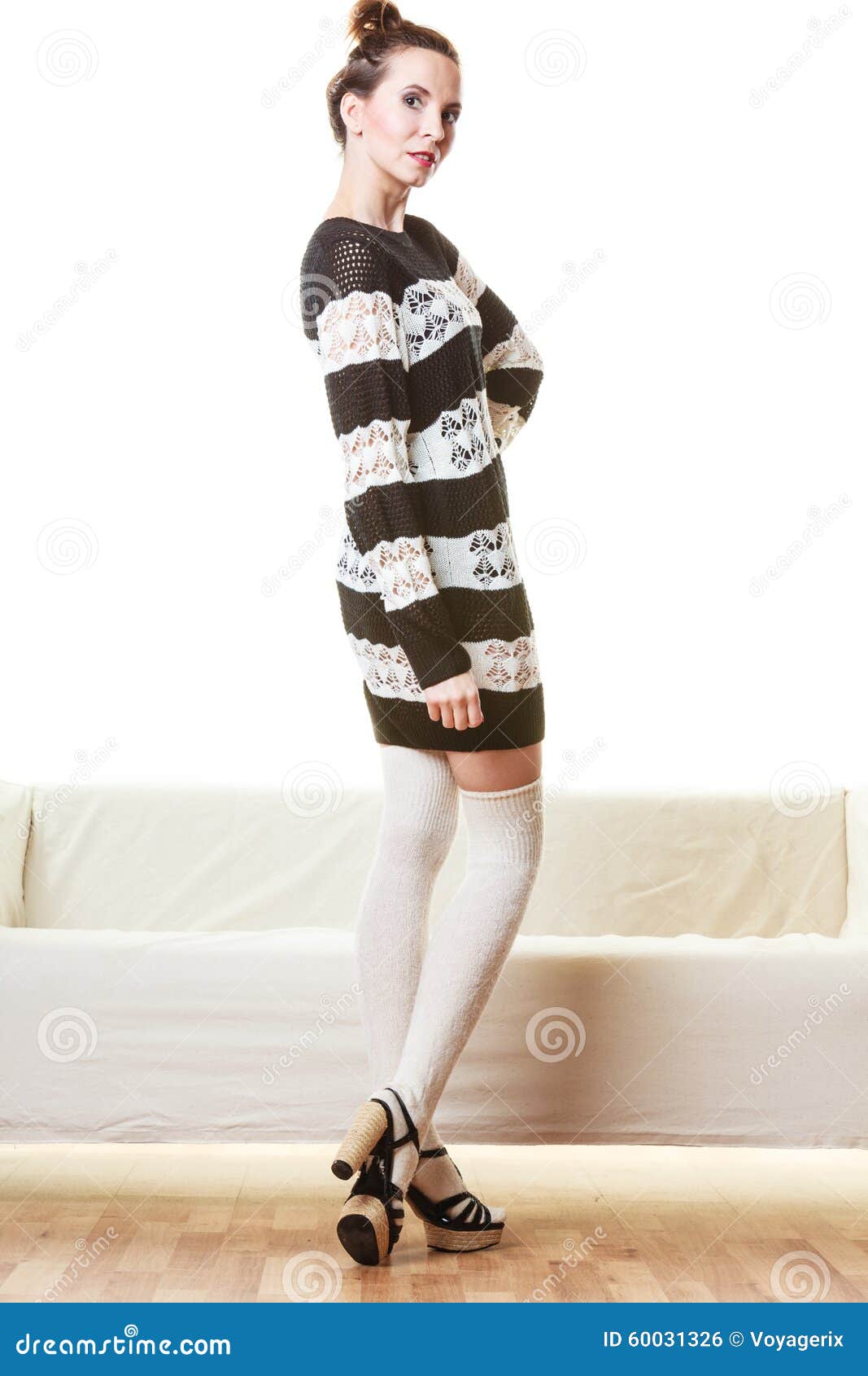 Girl Fashionable Dress High Heels Posing Stock Photo - Image of home