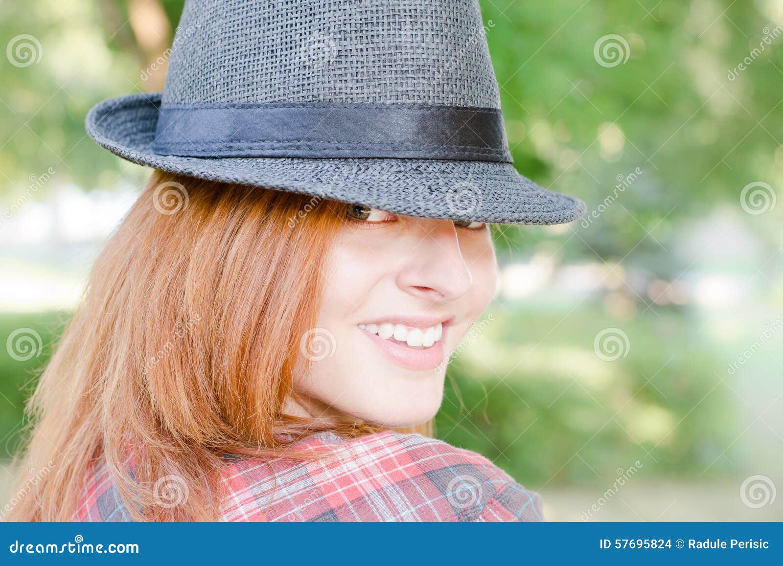 Girl with fedora hat stock photo. Image of green, female 57695824