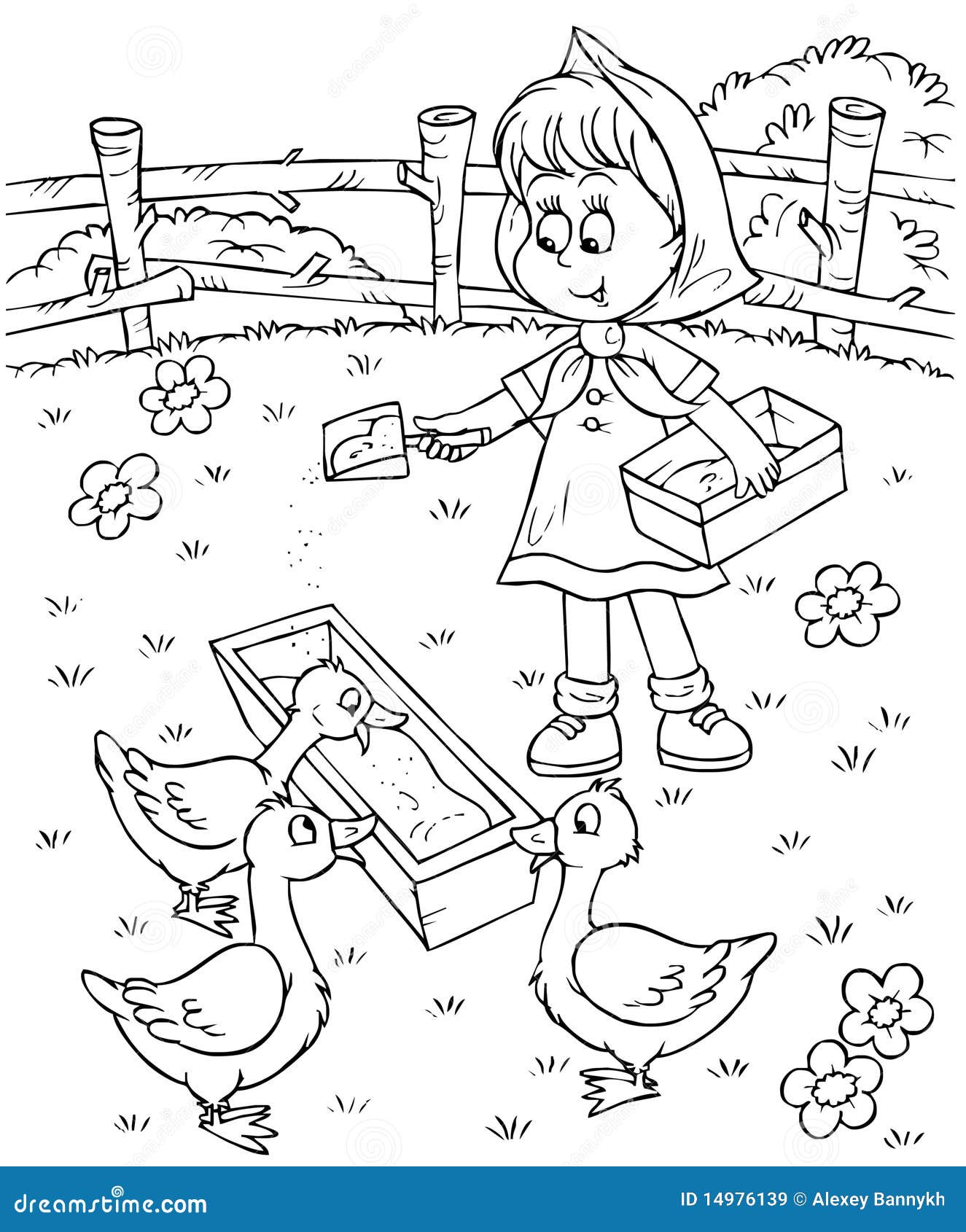 Girl feeds ducks stock illustration. Illustration of illustration  14976139