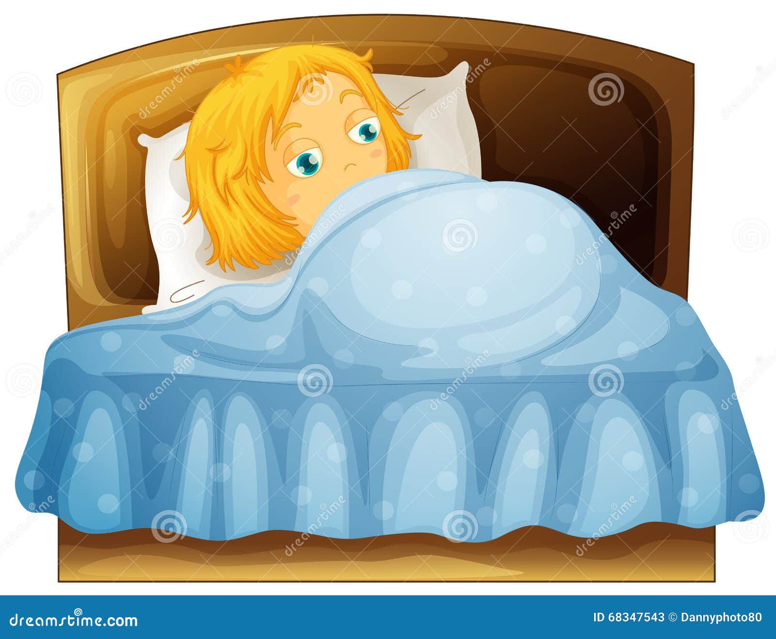 Girl feeling sleepy in bed stock vector. Illustration of graphic - 68347543