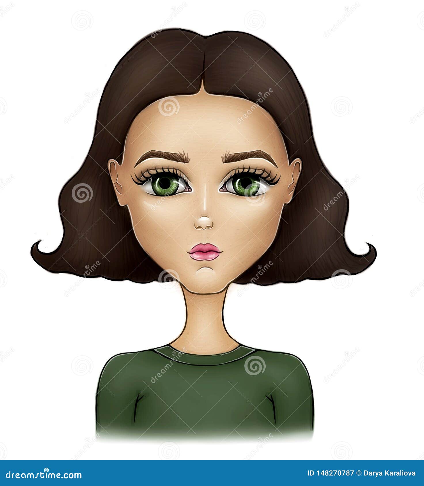 Girl Female Character Green Eyes Brown Hair Illustration Stock Illustration  - Illustration of short, haircut: 148270787