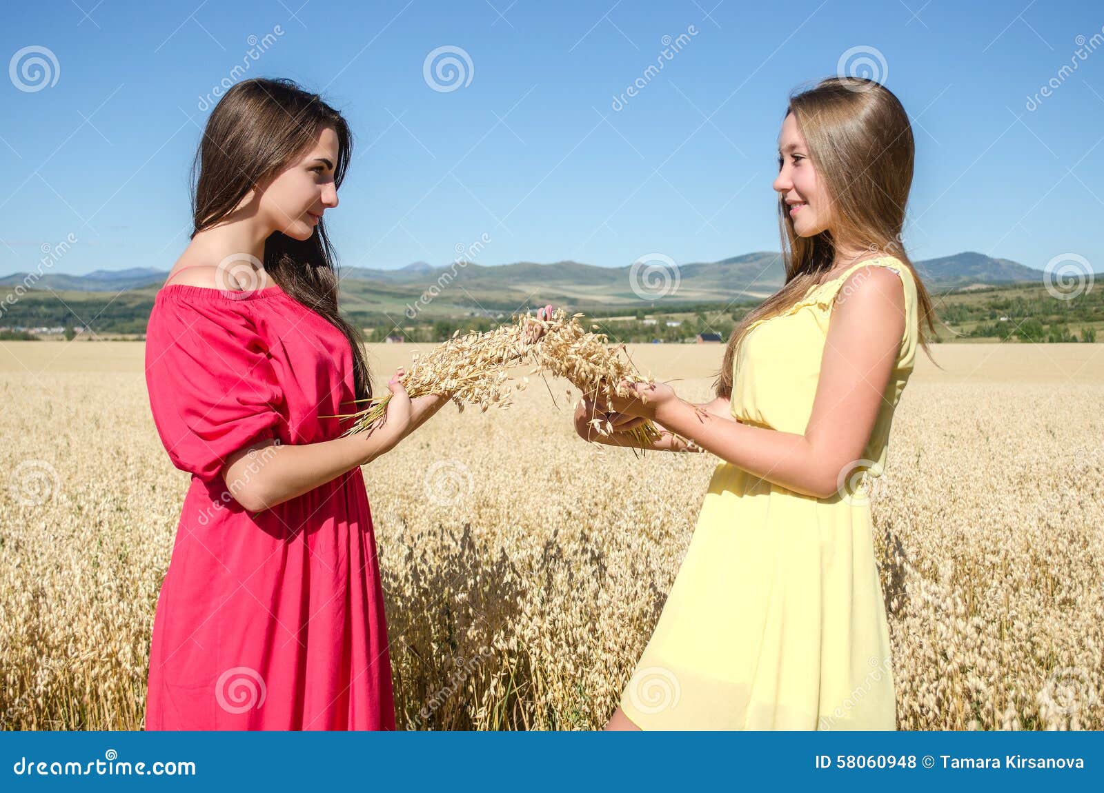 Girl in a Field Holding Sheaves Stock Photo Image of sunset