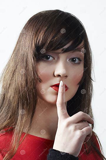 The Girl With The Finger Enclosed To Lips Stock Image Image Of Model Attractive 1878801