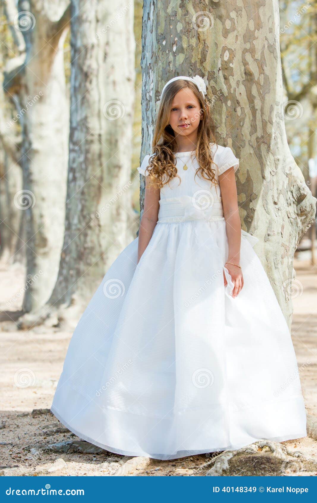 Girl In First Communion Dress. Stock Photo - Image: 40148349