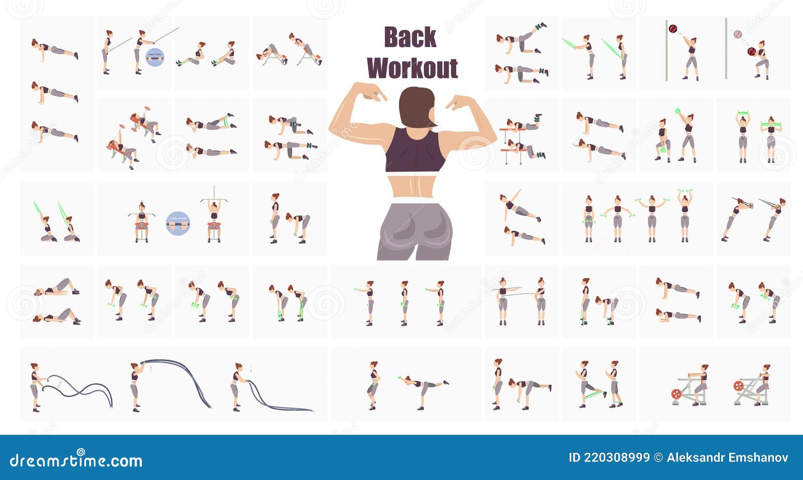 Girl Fitness Workout. Fat Burning Workout. Full Body Exercises. Back  Exercises Stock Illustration - Illustration of isolated, cardio: 220308999