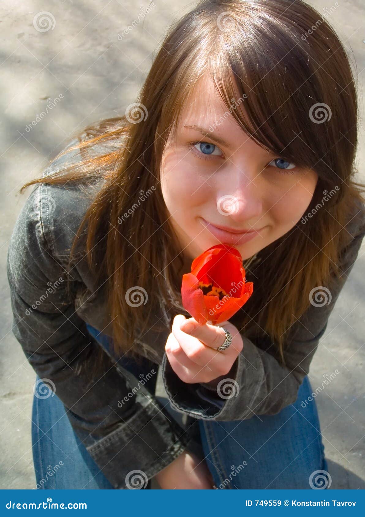 The girl and a flower stock image. Image of girls, flower 749559