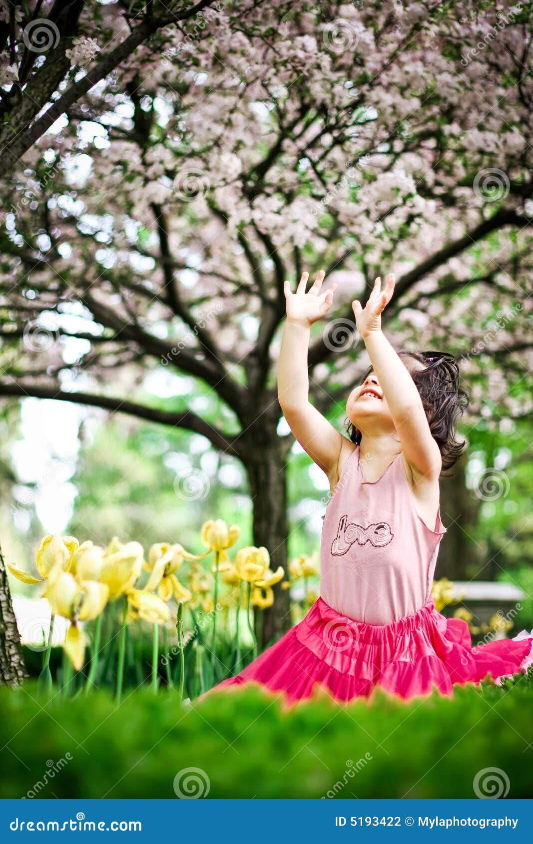 Girl in flower garden stock photo. Image of cute, grass 5193422