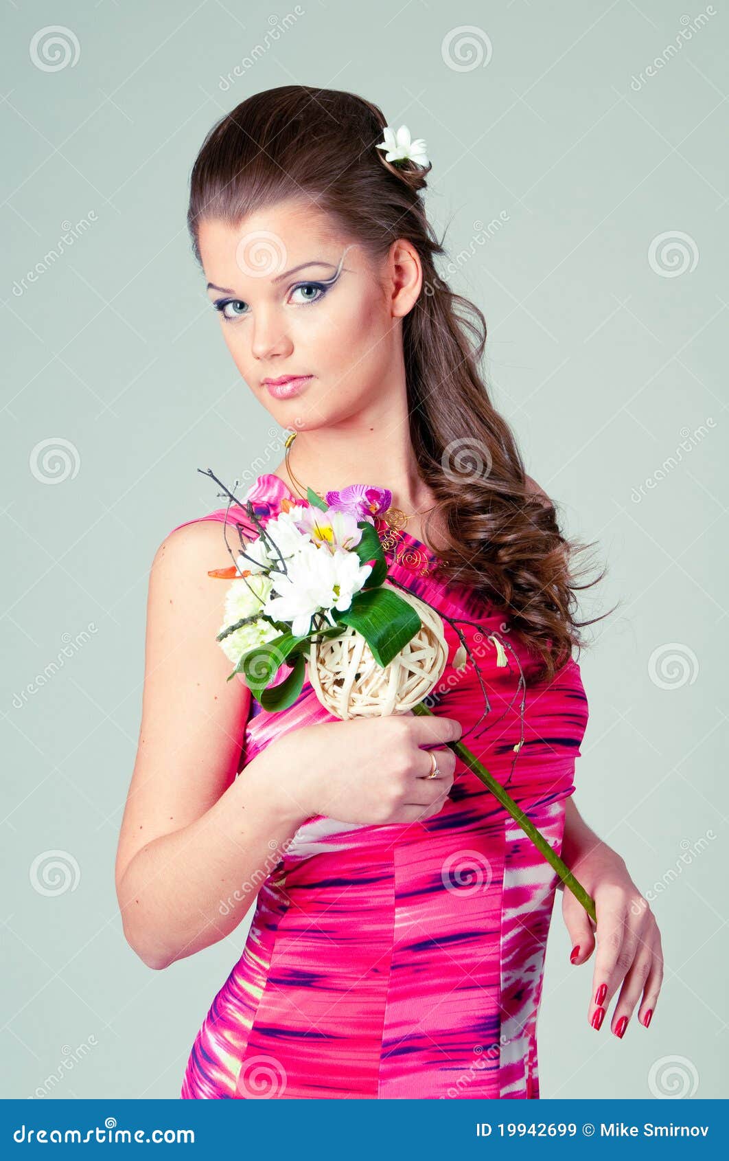 The girl with flowers stock image. Image of fashion, background 19942699