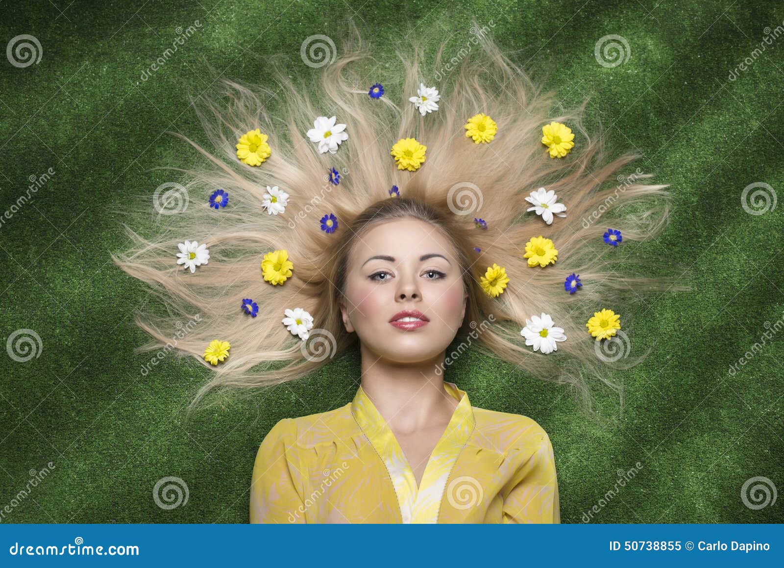 Blonde woman with flowers in her hair - wide 2