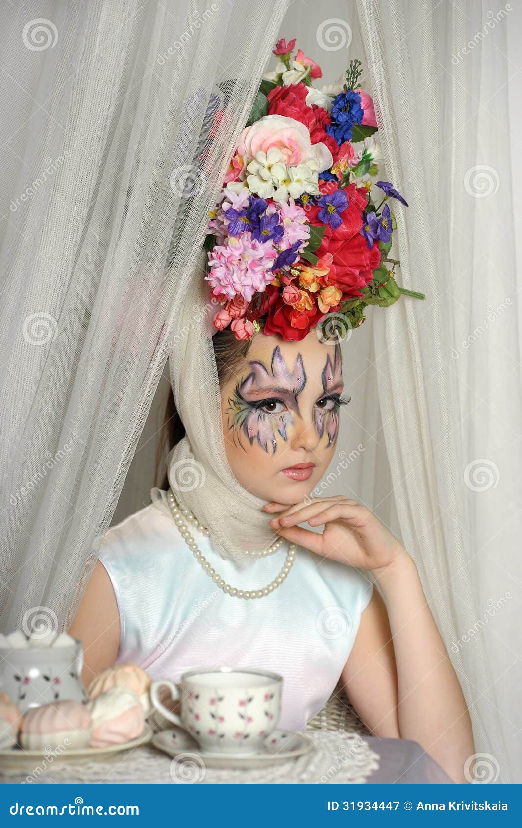 Girl with a Flowers on Her Head Stock Image Image of fashion, female
