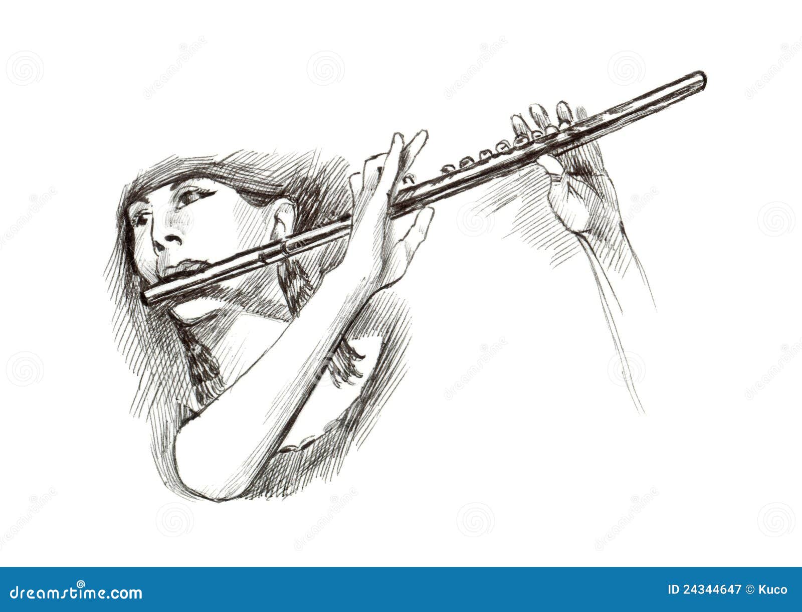 Flute drawing engraving ink line art Royalty Free Vector