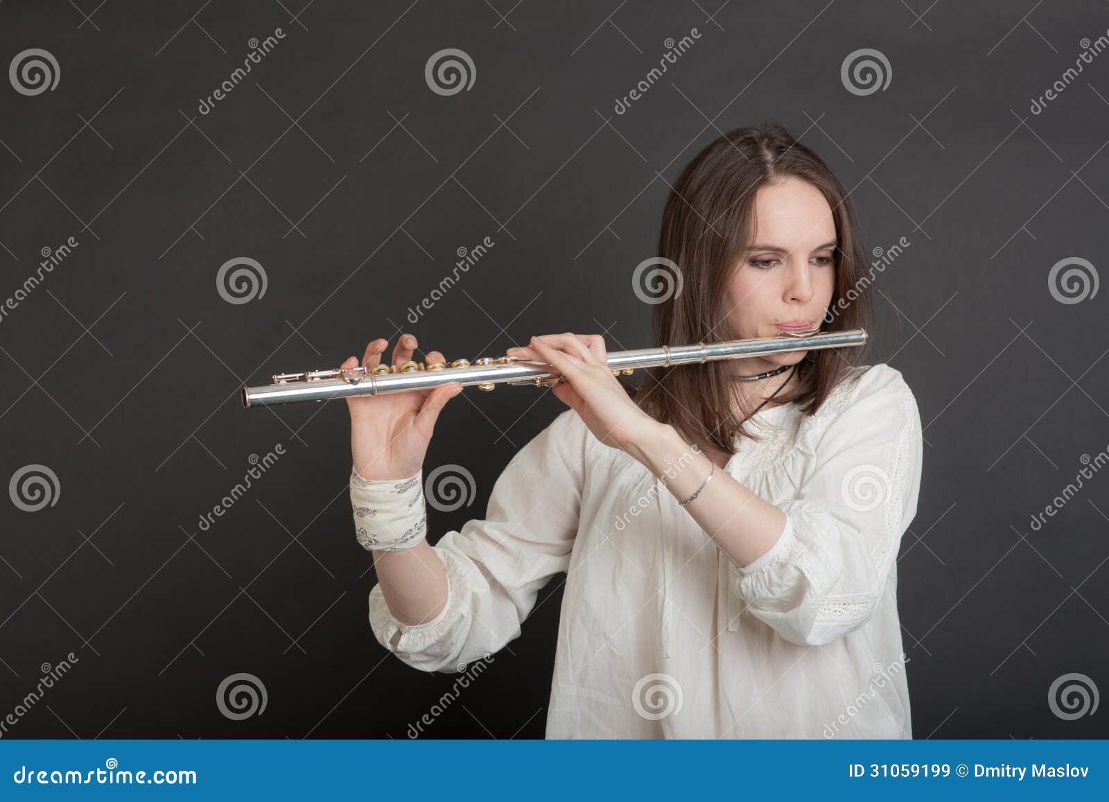 Girl with a flute stock image. Image of attractive, leisure 31059199