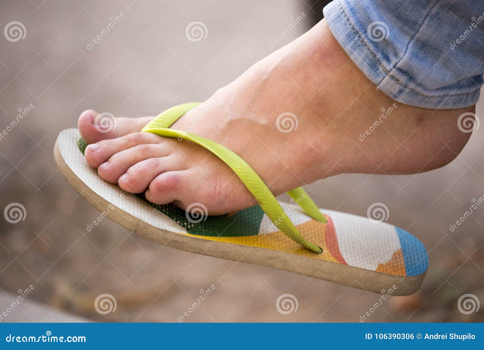 Girl Foot in Beach Footwear Stock Photo - Image of style, accessory ...