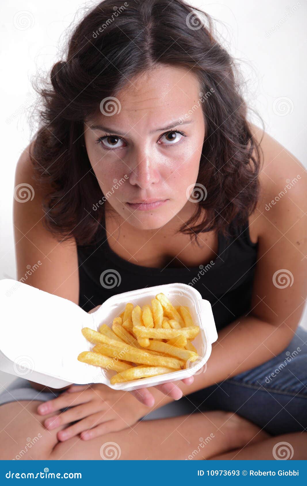 Girl with french fries stock image. Image of fries, unwilling - 10973693