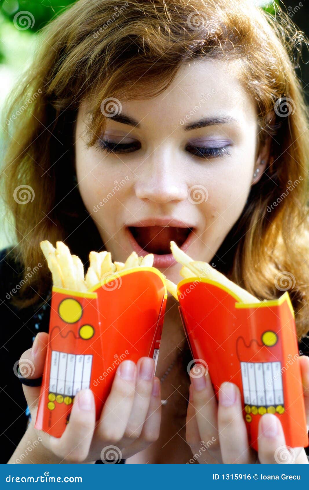 Girl with french fries stock photo. Image of fries, fast - 1315916