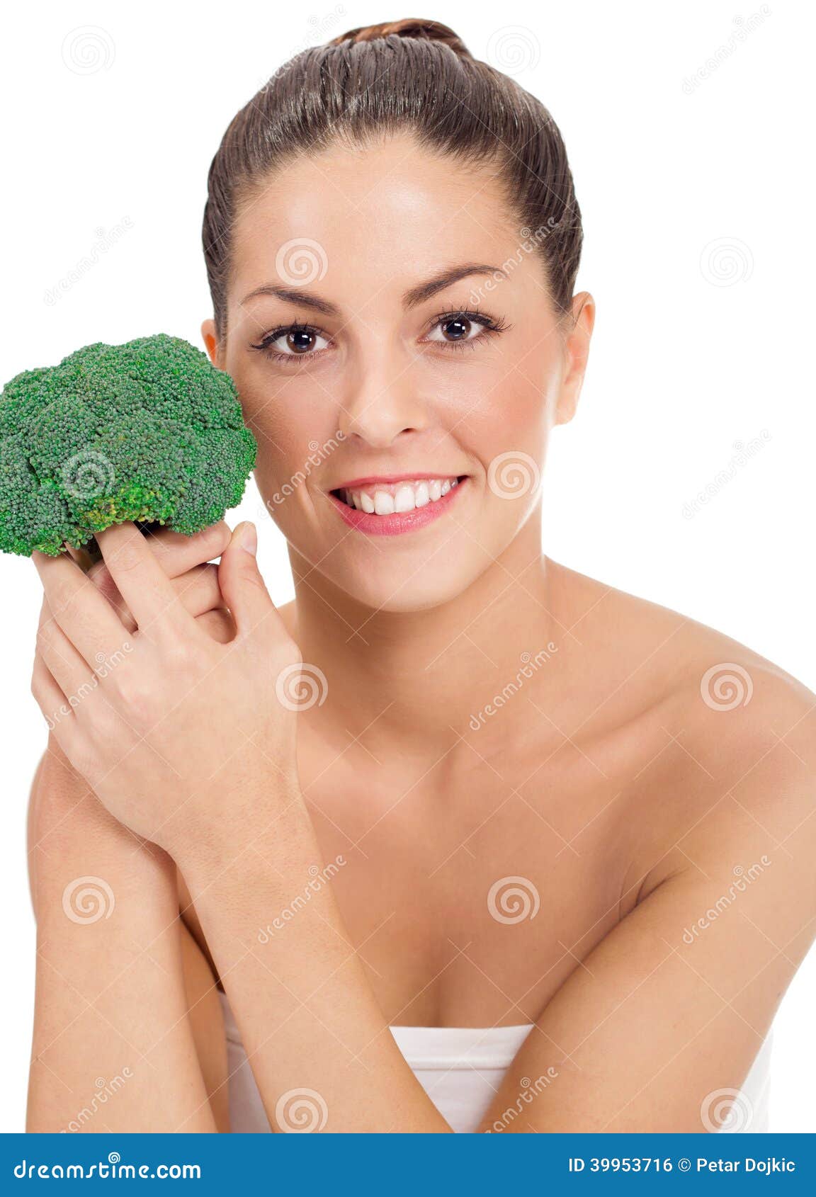 Girl with fresh broccoli stock photo. Image of lady, lunch 39953716