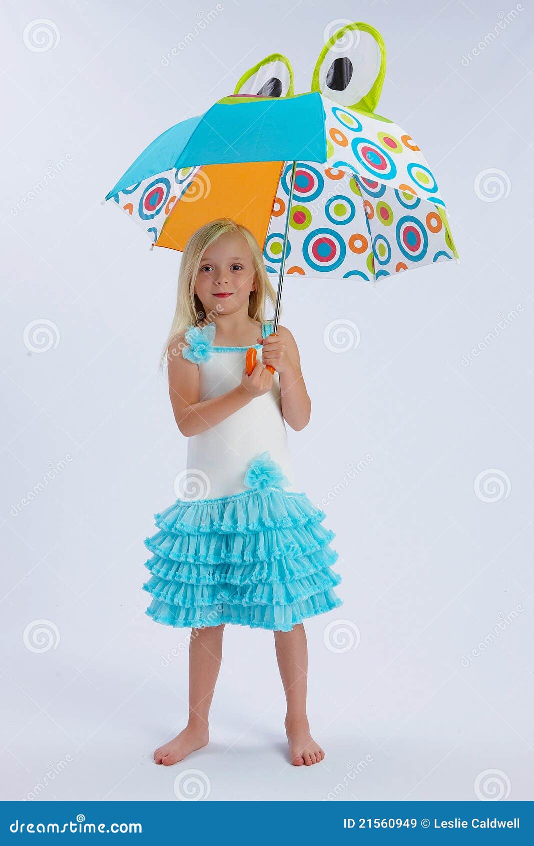Girl with frog umbrella stock image. Image of cheerful 21560949