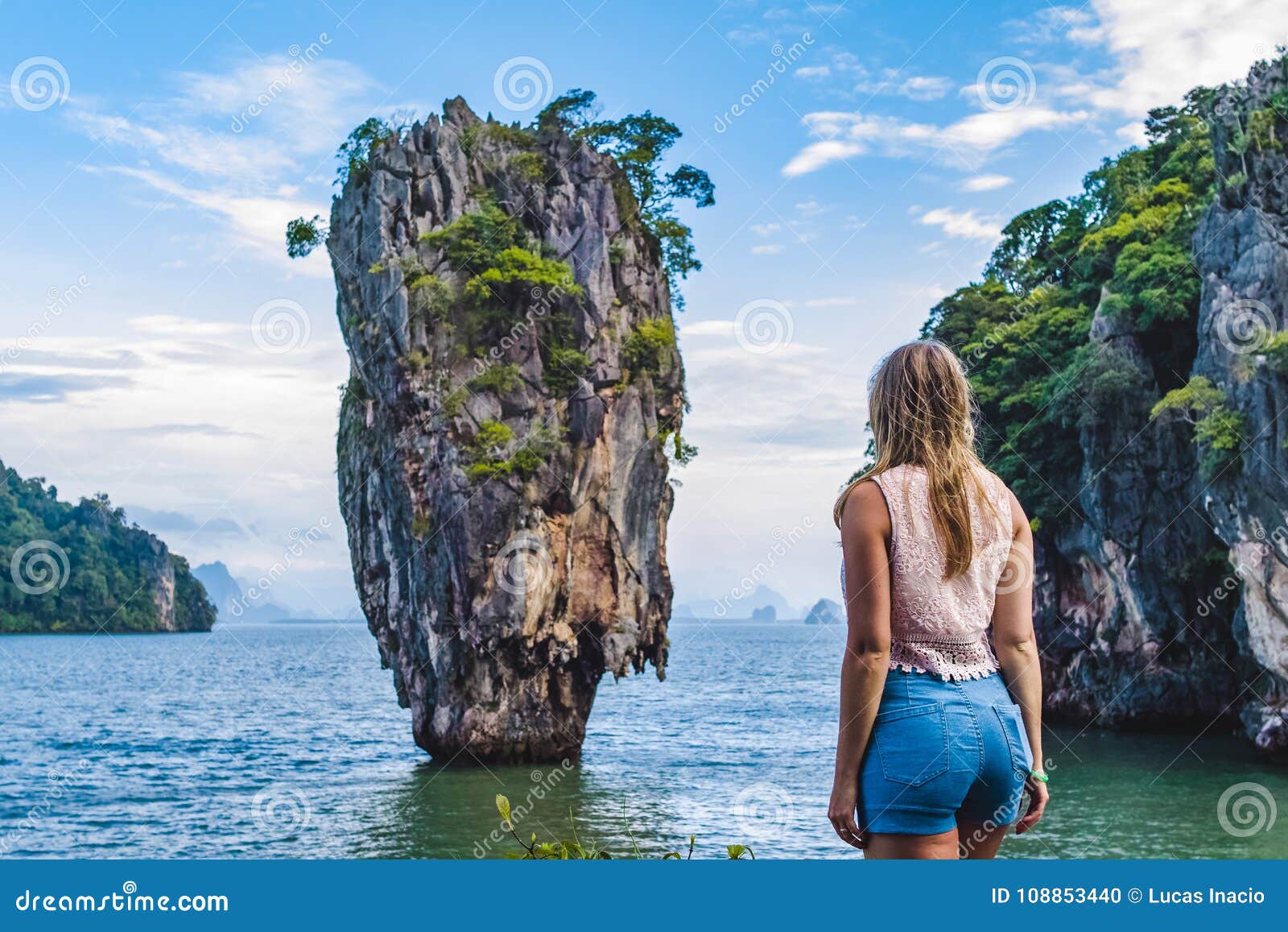 Girl in Front of Iconic Island in Phang Nga Bay, Thailand Stock Photo ...