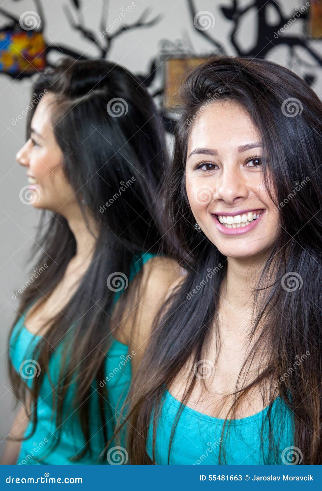 Girl in front of mirror stock image. Image of asian, pretty 55481663